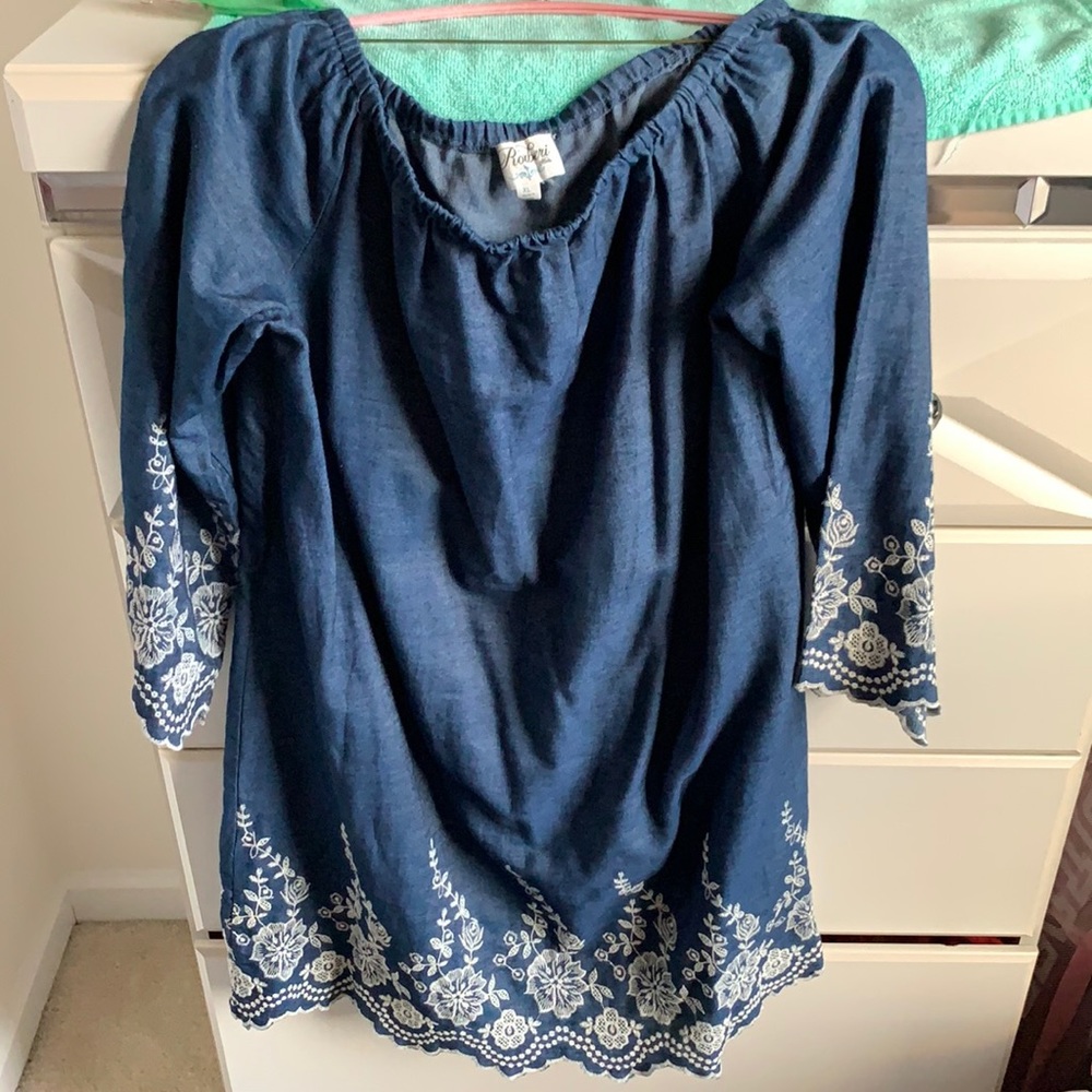 Dress, Blue + White, Off the shoulder, XL